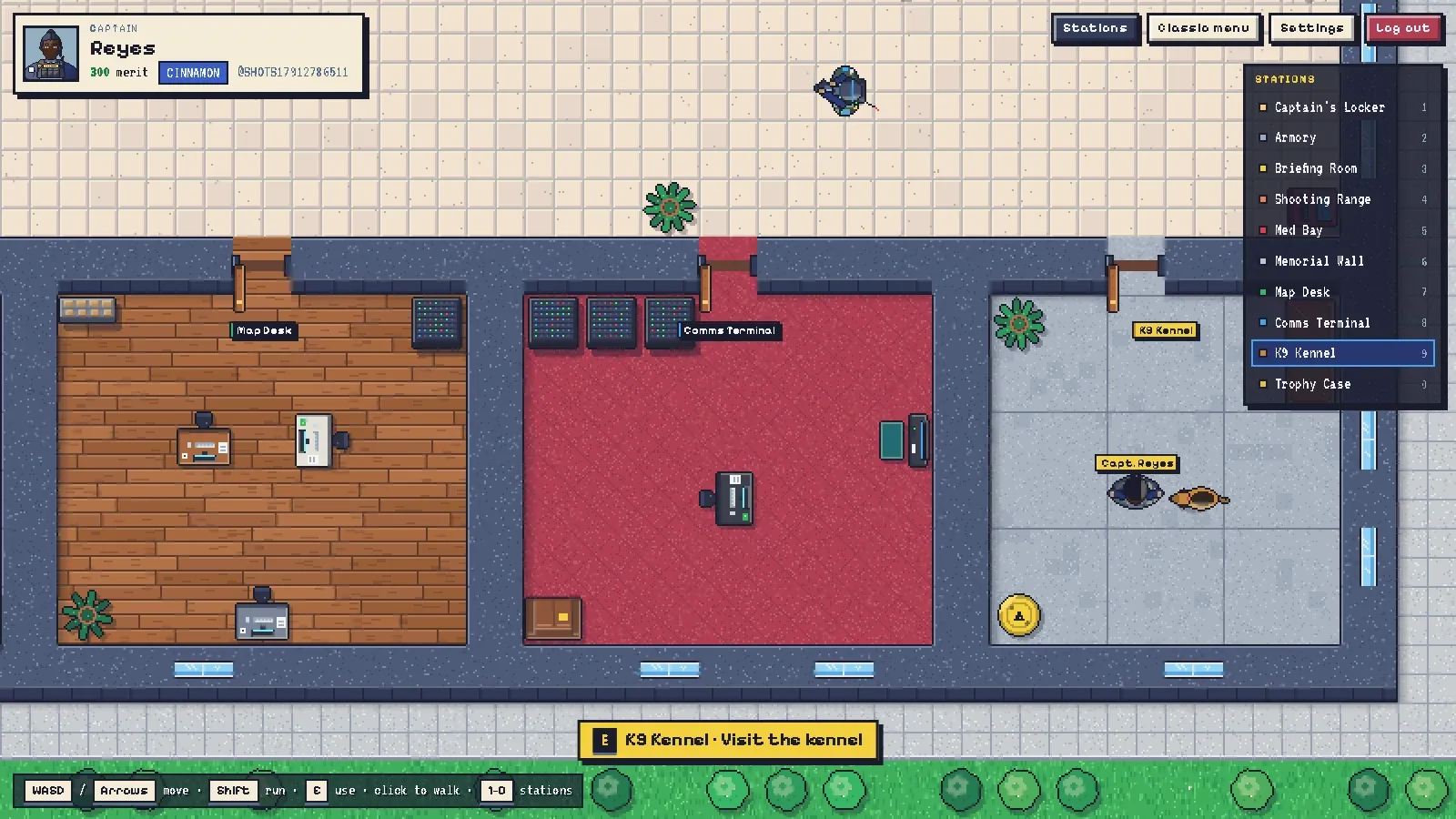 Walkable HQ with your captain, ten stations and the crew